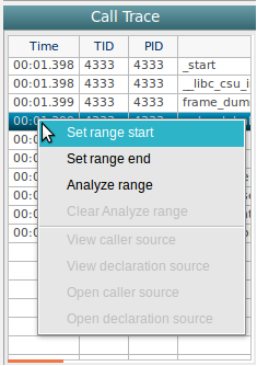 Set range on a table