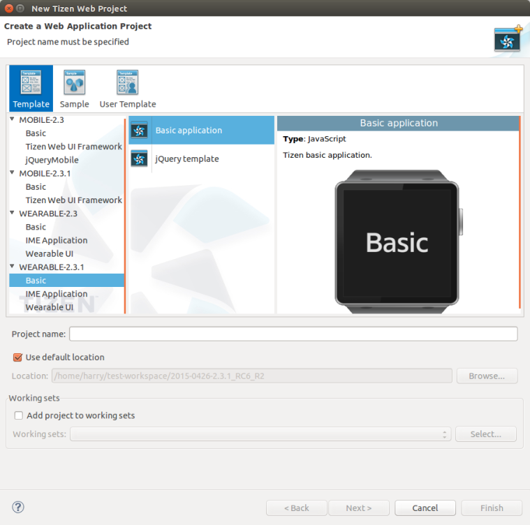 Creating a Tizen wearable Web project