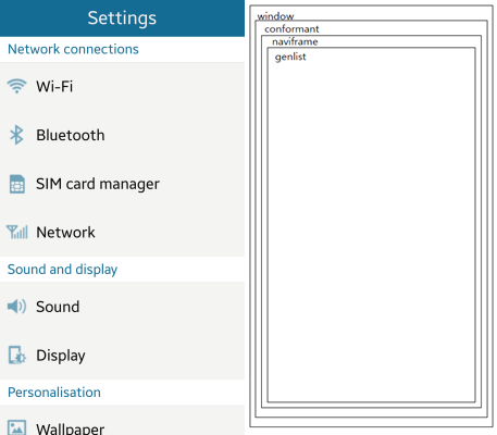 Settings UI and layout