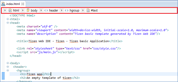 Breadcrumb in the HTML editor