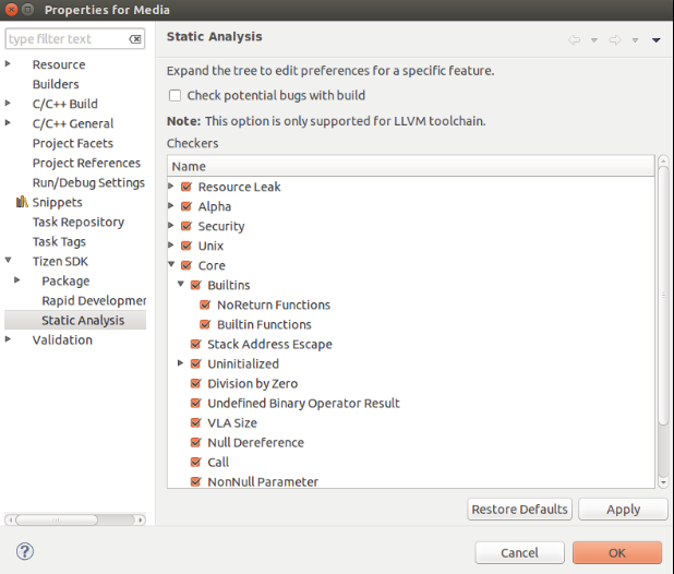 Static analysis properties