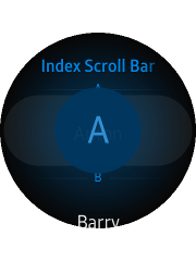 Index scroll bar component in a circular device