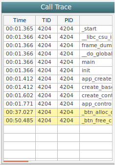 Range area in the Call Trace view