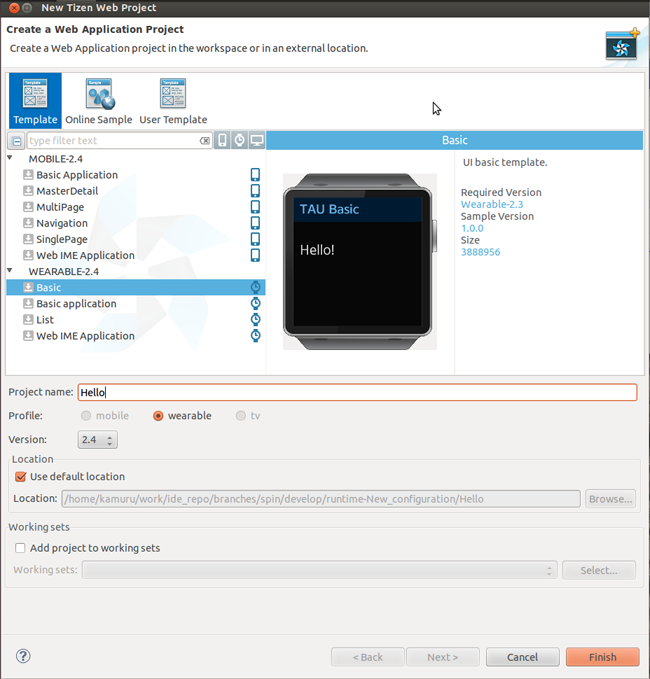 Creating a Tizen wearable Web project