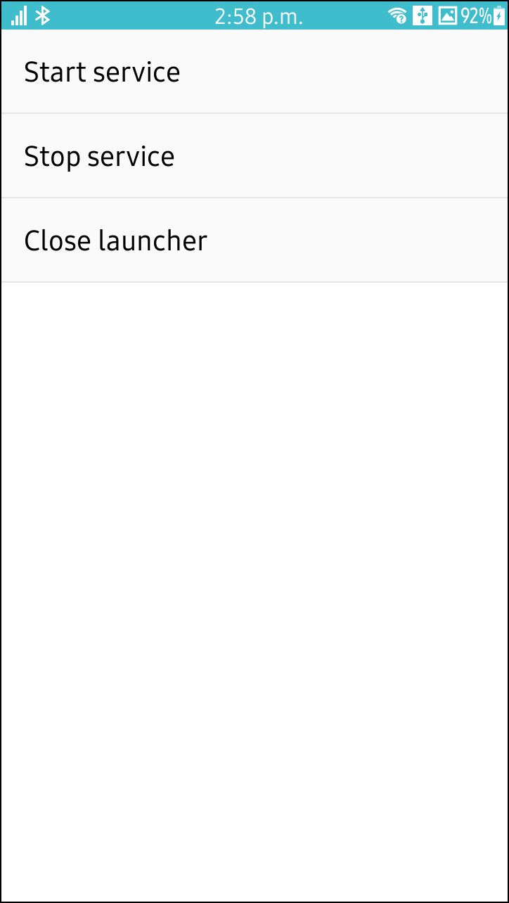 Screenshot of the My Service Launcher application ran on a Tizen mobile device.