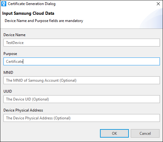 Certificate Generation Dialog