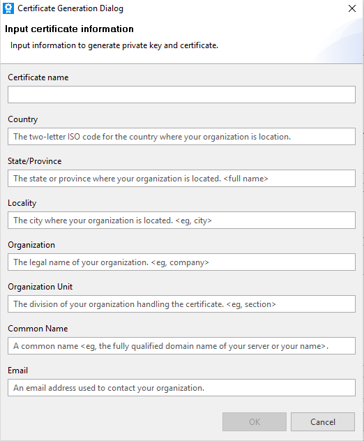 Certificate Generation Dialog