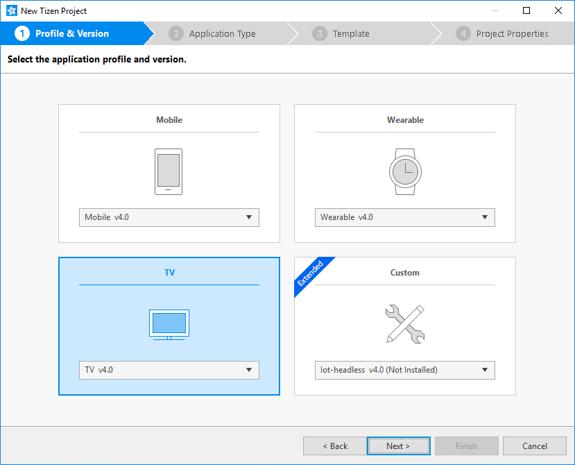 Selecting the profile and version