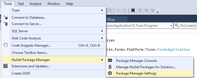 NuGet package manager settings