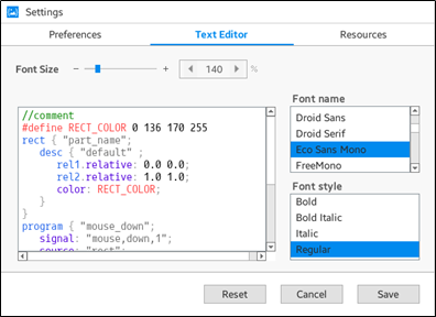 Text editor settings