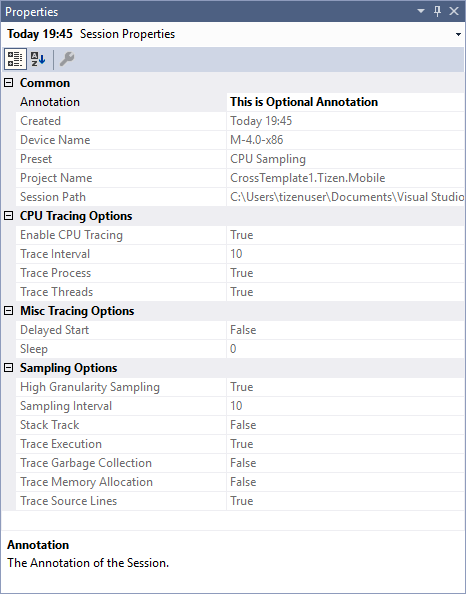 Session properties