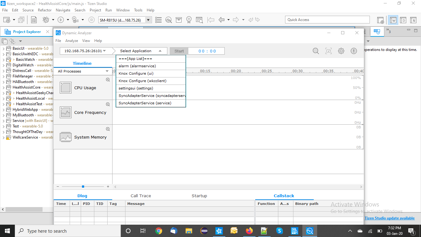 Screen Shot of dynamaic analyser (App is not showing)