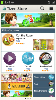 Main view of Tizen store application