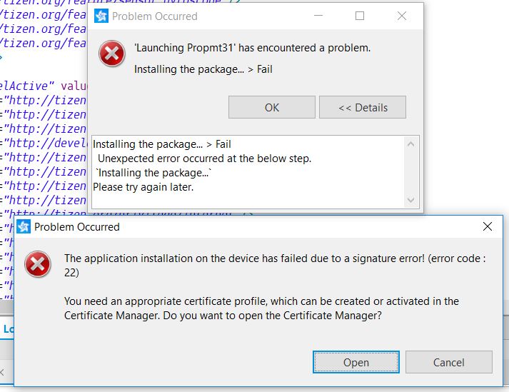 tizen studio cert must be installed manually